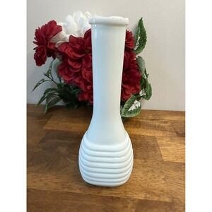 Vintage Milk Glass Ribbed Geometric Vase White Art Deco Style MCM Wedding Floral
